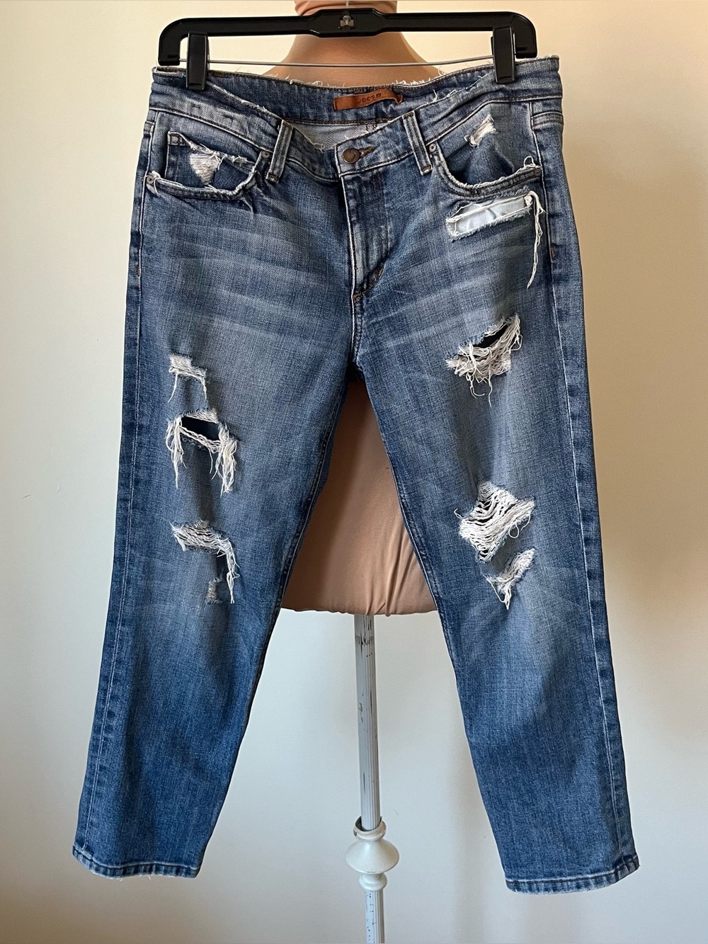 Joe’s Slim Crop Distressed Stretch Cotton Gessa Medium Wash Blue Jeans Size 28